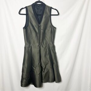 Tibi Olive Green Fit and Flare Textured Zip Front Sleeveless Dress
